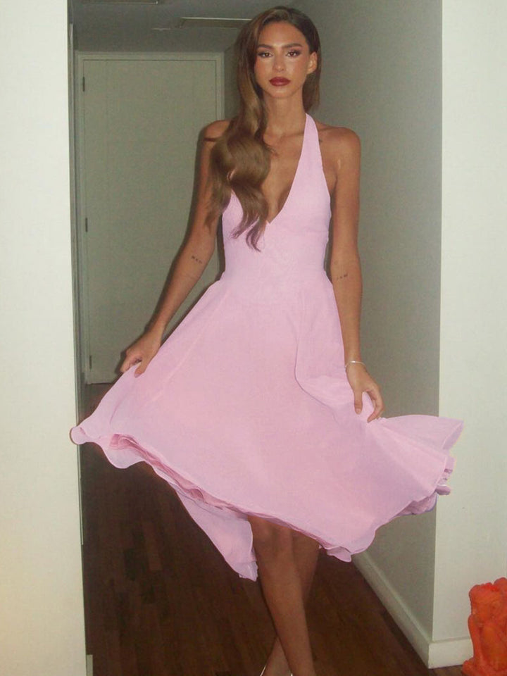 V-Neck High Slit A-Line Maxi Dress