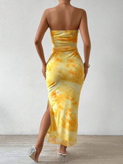 Slim-Fit, Hip-Hugging, Slit, Printed Dress