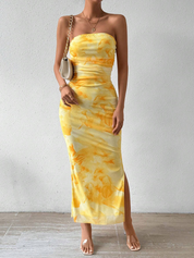Slim-Fit, Hip-Hugging, Slit, Printed Dress