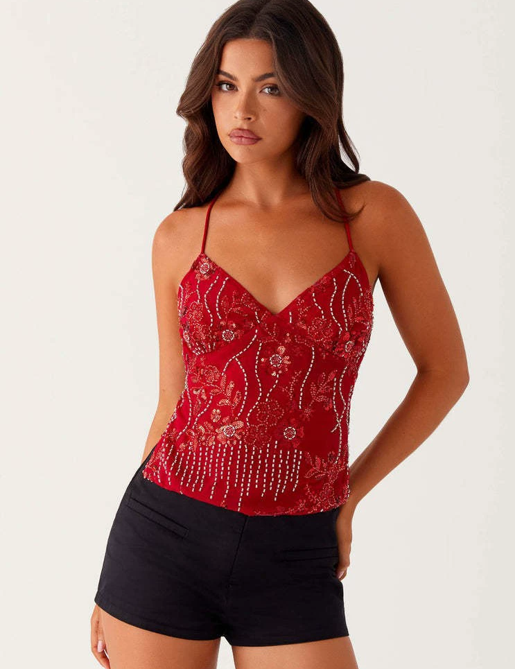 Sequin Embroidered Fitted Camisole