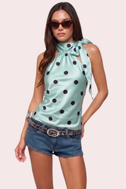 Mint Green Polka Dot Satin Halter Neck Top