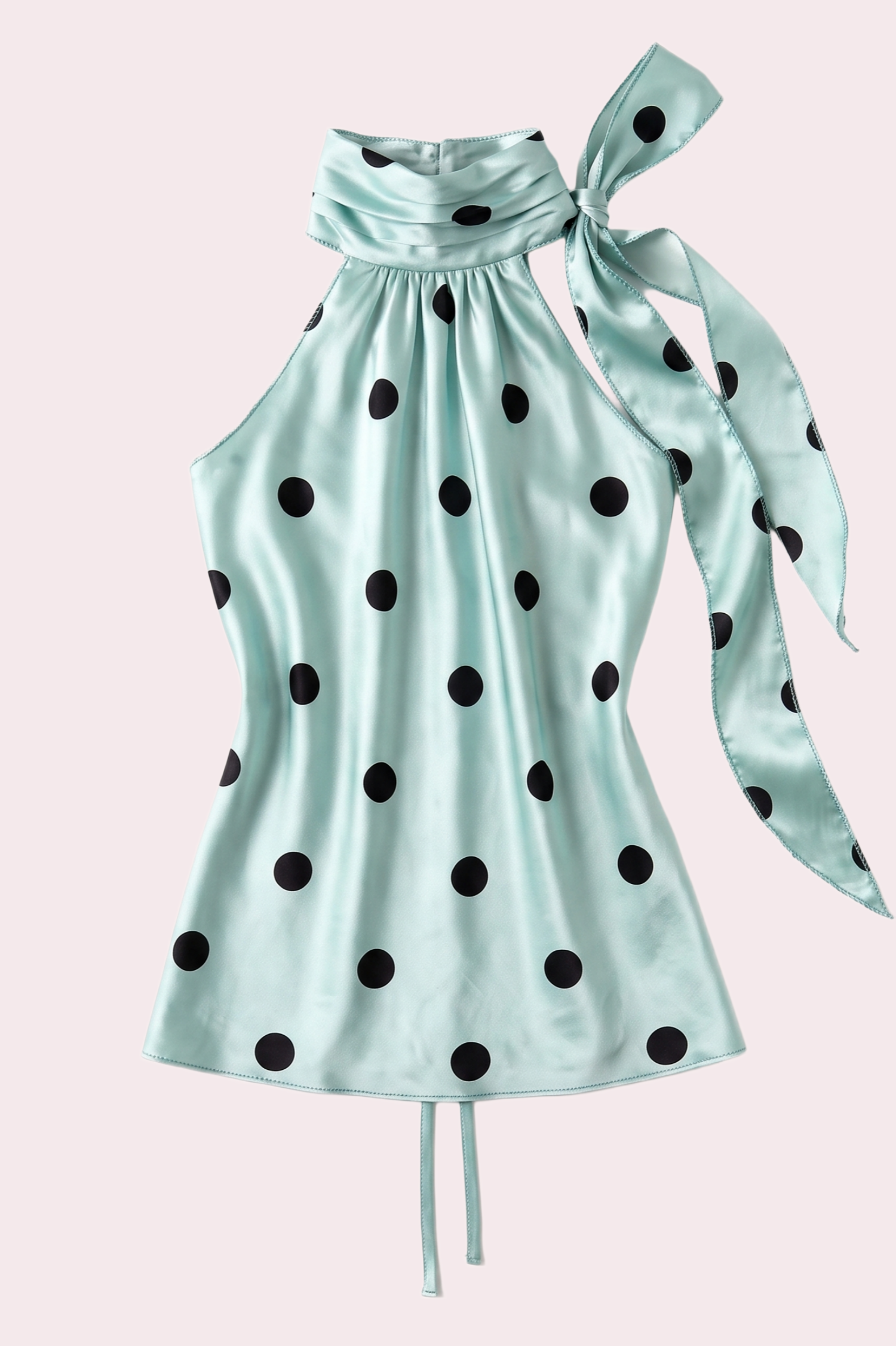 Mint Green Polka Dot Satin Halter Neck Top