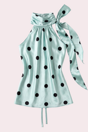 Mint Green Polka Dot Satin Halter Neck Top