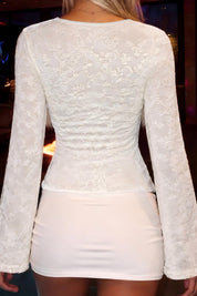 Lace Tie Front Flare Sleeve Top