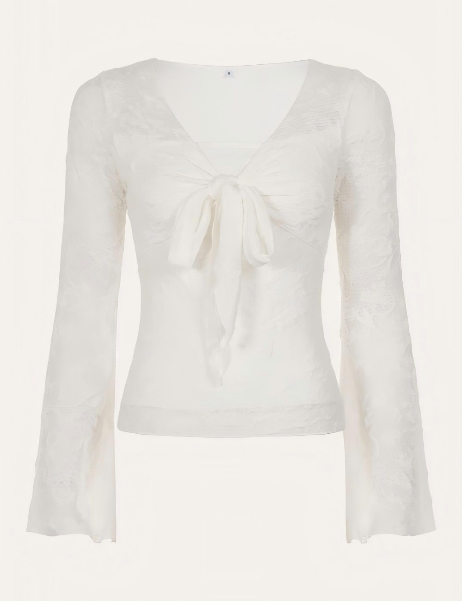 Lace Tie Front Flare Sleeve Top