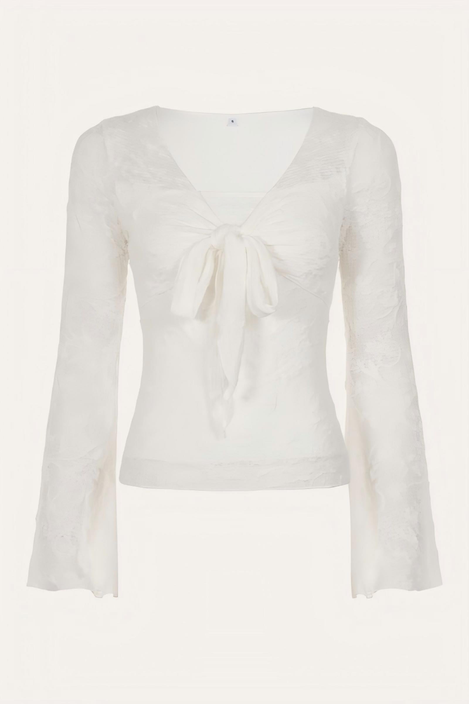 Lace Tie Front Flare Sleeve Top