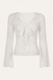 Lace Tie Front Flare Sleeve Top