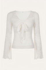 Lace Tie Front Flare Sleeve Top