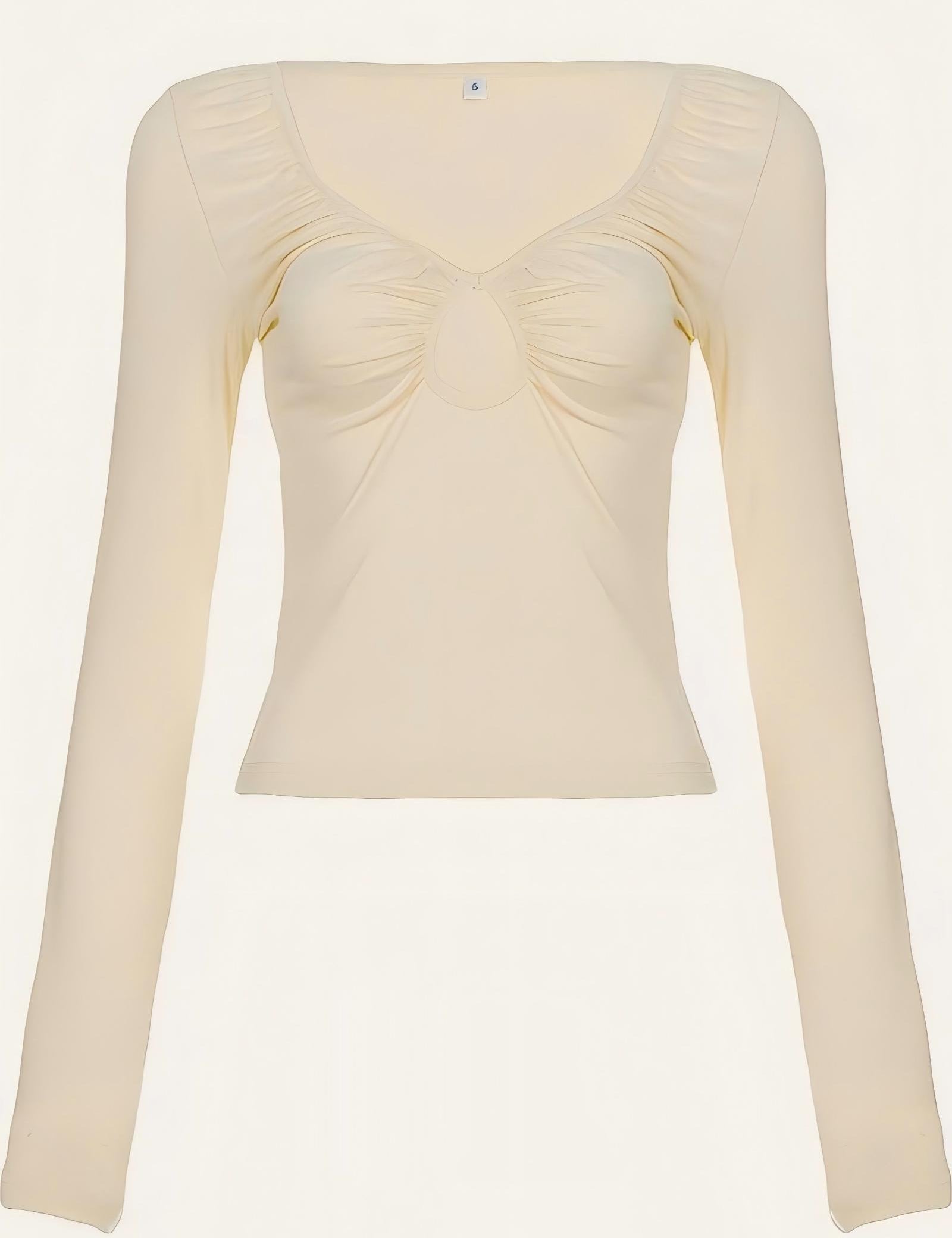 Ruched Cutout V-Neck Long Sleeve Top