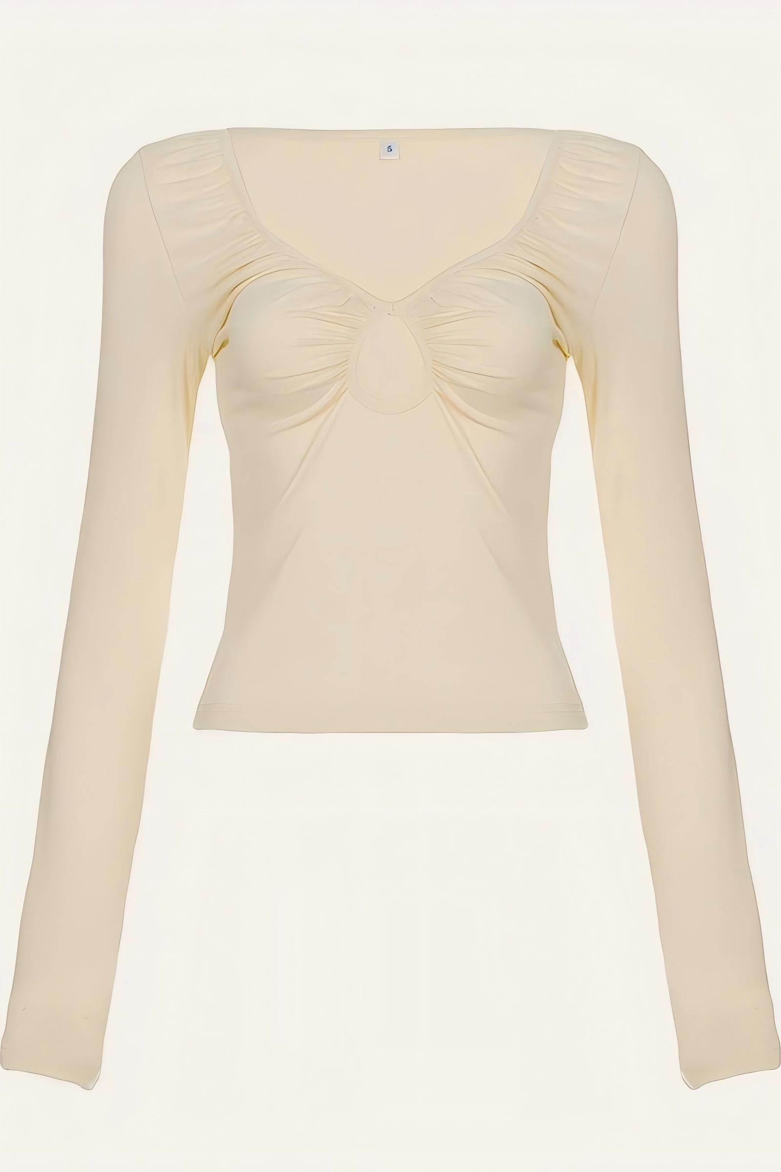 Ruched Cutout V-Neck Long Sleeve Top