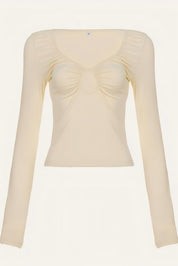 Ruched Cutout V-Neck Long Sleeve Top
