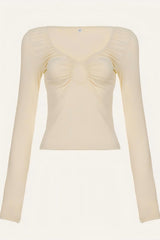 Ruched Cutout V-Neck Long Sleeve Top