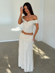 Off-the-shoulder polka dot dress set