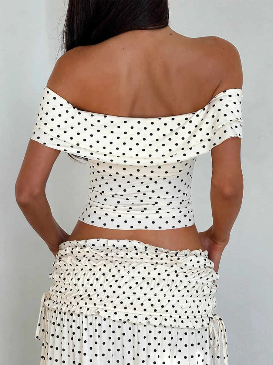 Off-the-shoulder polka dot dress set