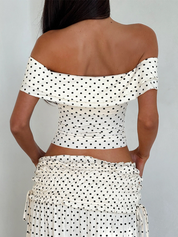 Off-the-shoulder polka dot dress set