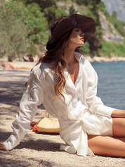Relaxed, vacation-ready tie-neck shirt dress