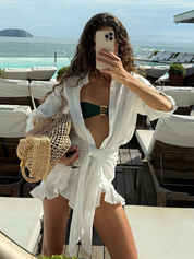 Relaxed, vacation-ready tie-neck shirt dress