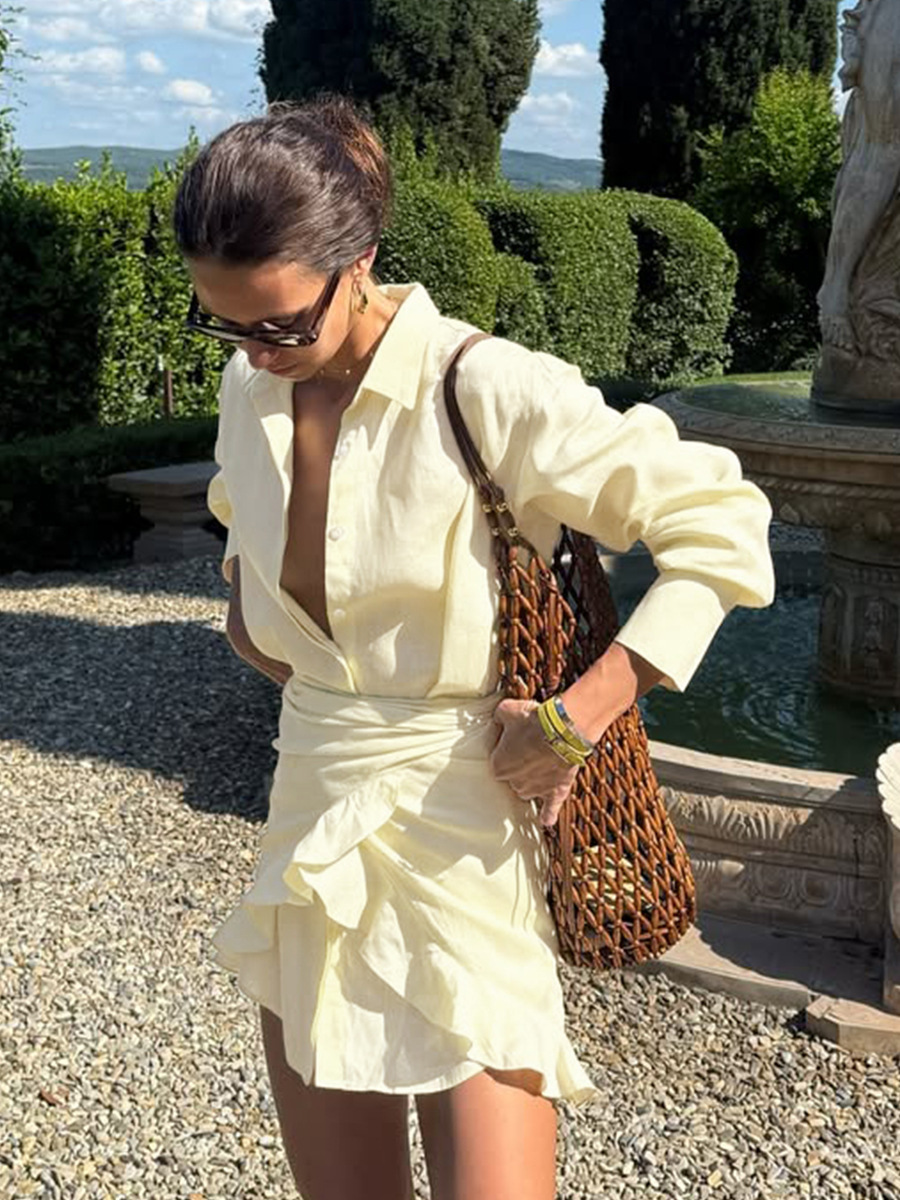 Relaxed, vacation-ready tie-neck shirt dress