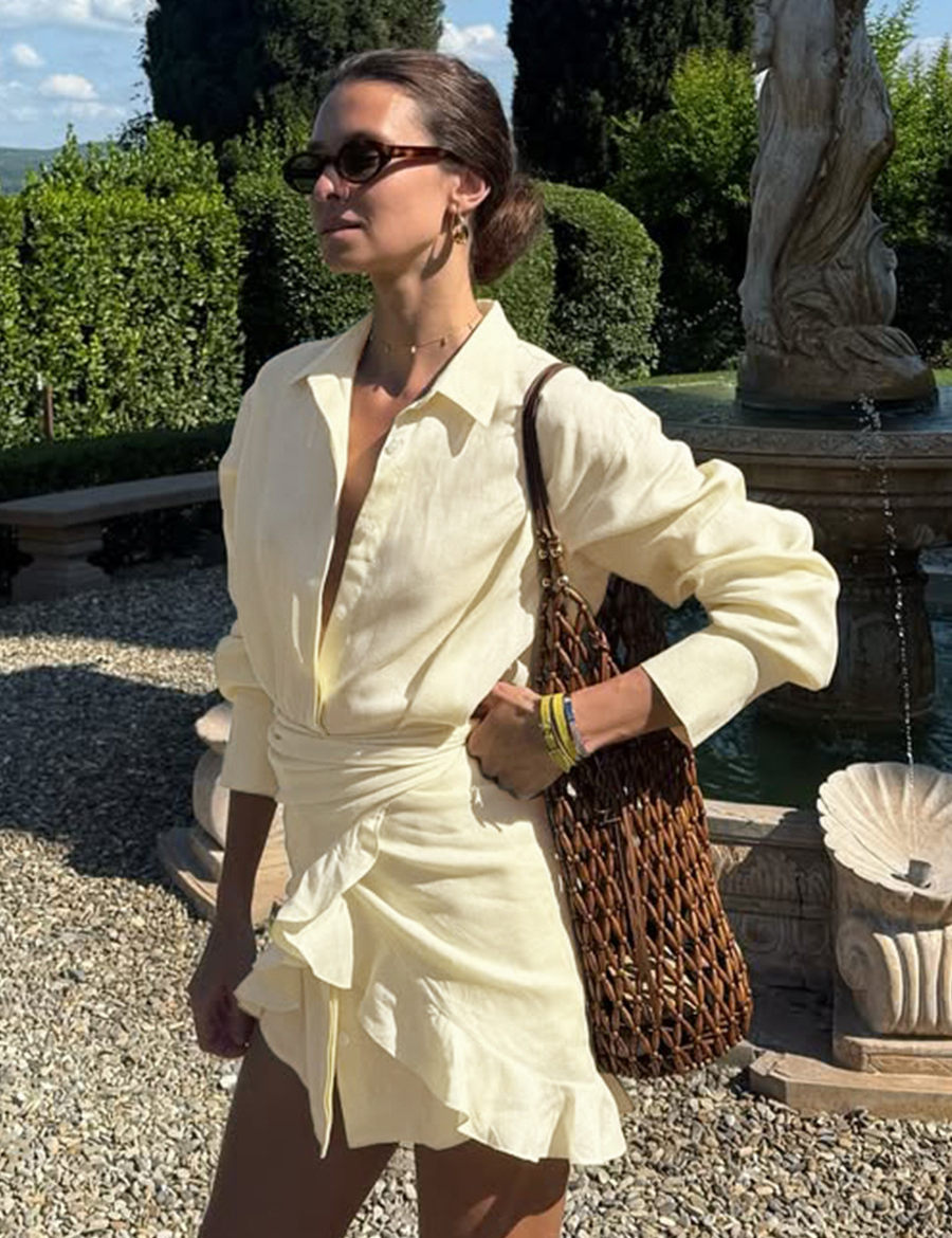 Relaxed, vacation-ready tie-neck shirt dress