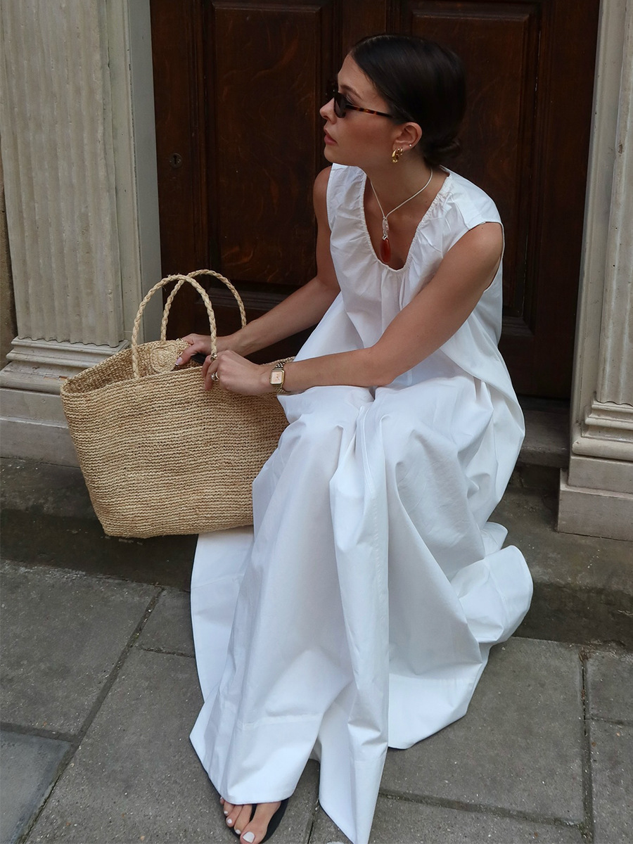 Resort-style U-neck loose-fitting long dress
