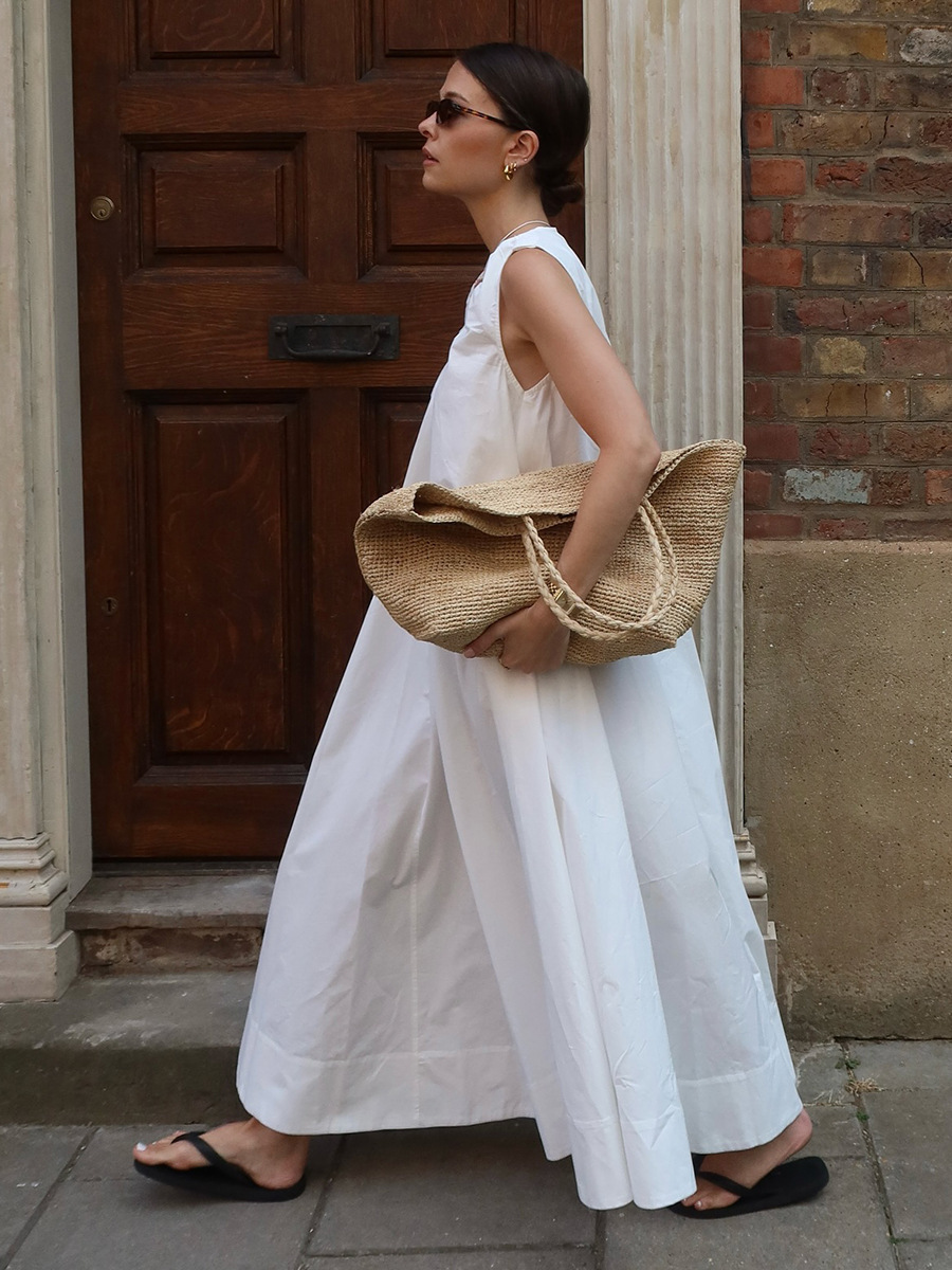 Resort-style U-neck loose-fitting long dress