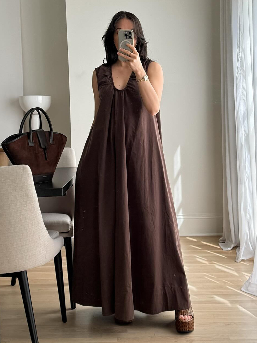 Resort-style U-neck loose-fitting long dress