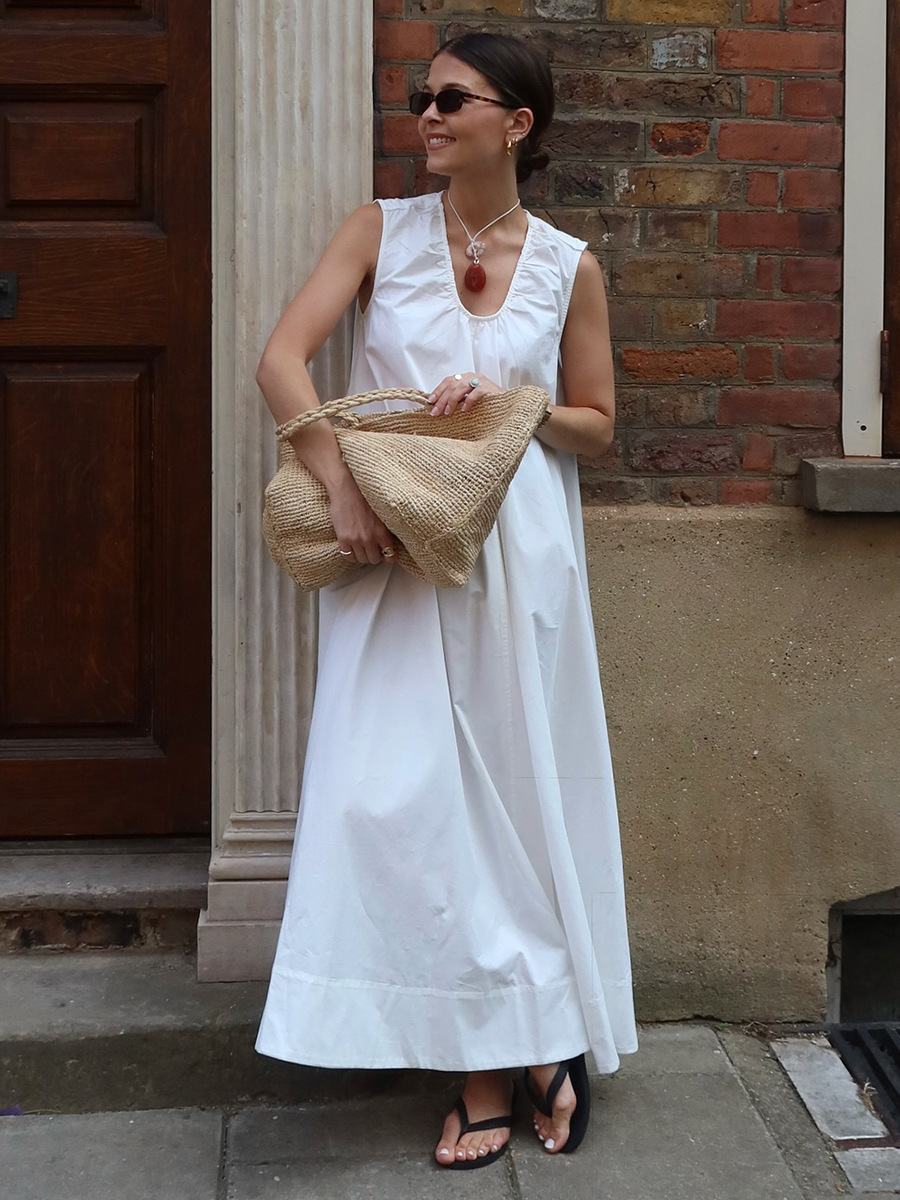 Resort-style U-neck loose-fitting long dress