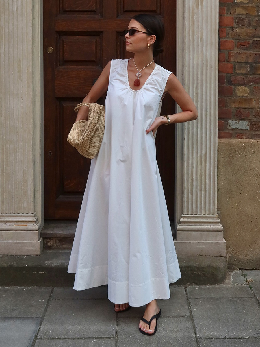Resort-style U-neck loose-fitting long dress
