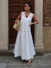 Resort-style U-neck loose-fitting long dress