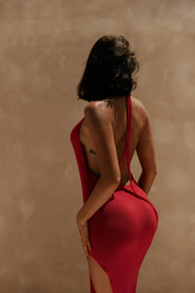 Resort-style slit knit dress