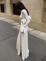 V-neck lace-trimmed satin fishtail maxi dress