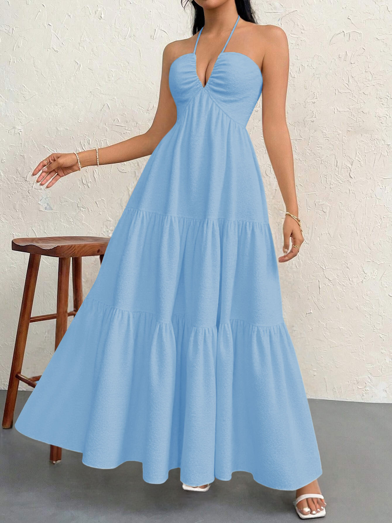 V-neck vacation-style beach sundress