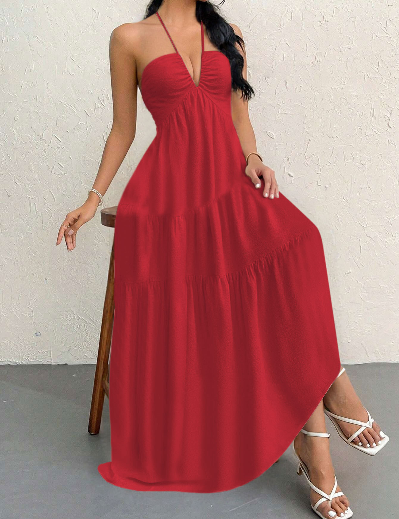 V-neck vacation-style beach sundress