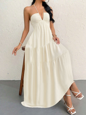 V-neck vacation-style beach sundress