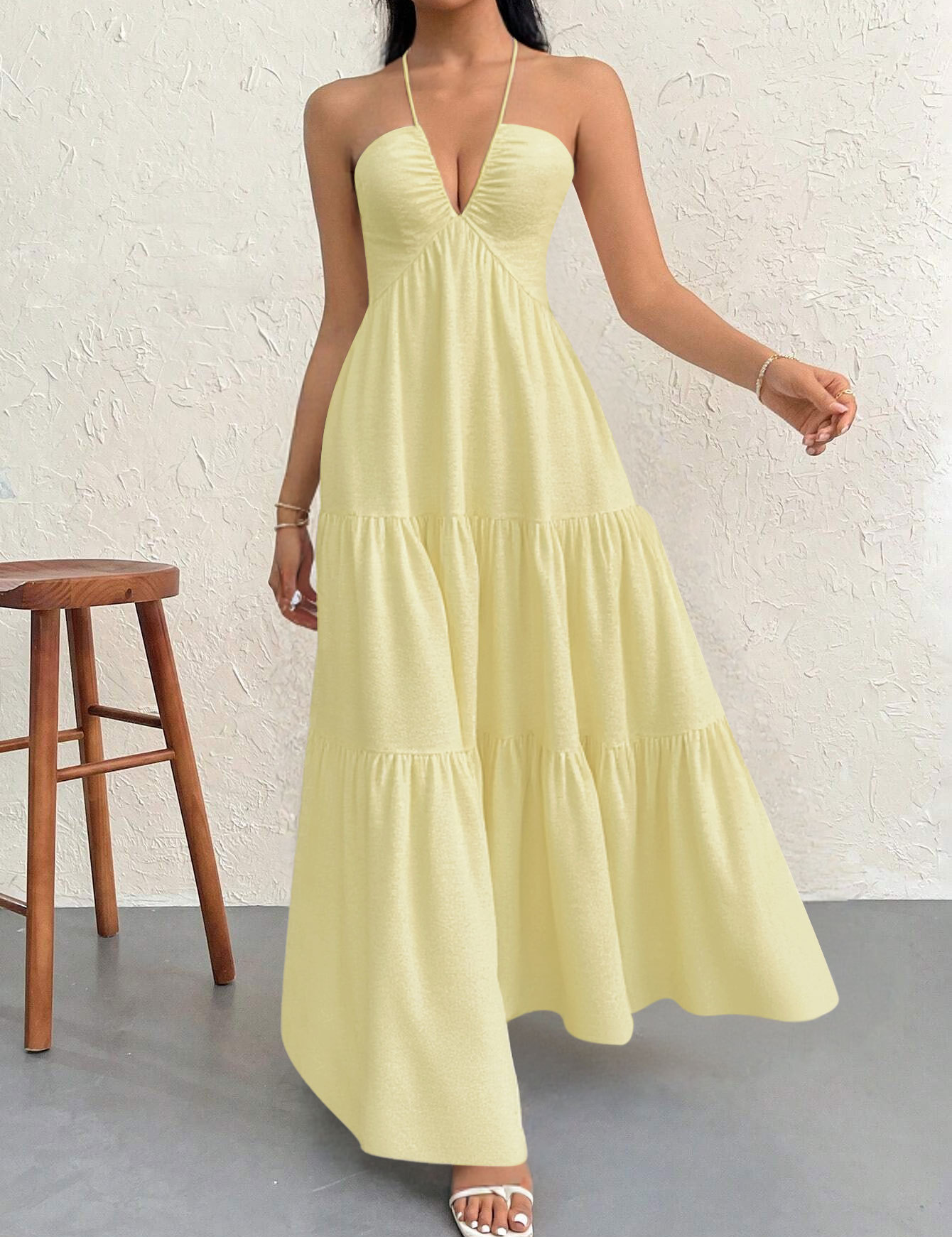 V-neck vacation-style beach sundress