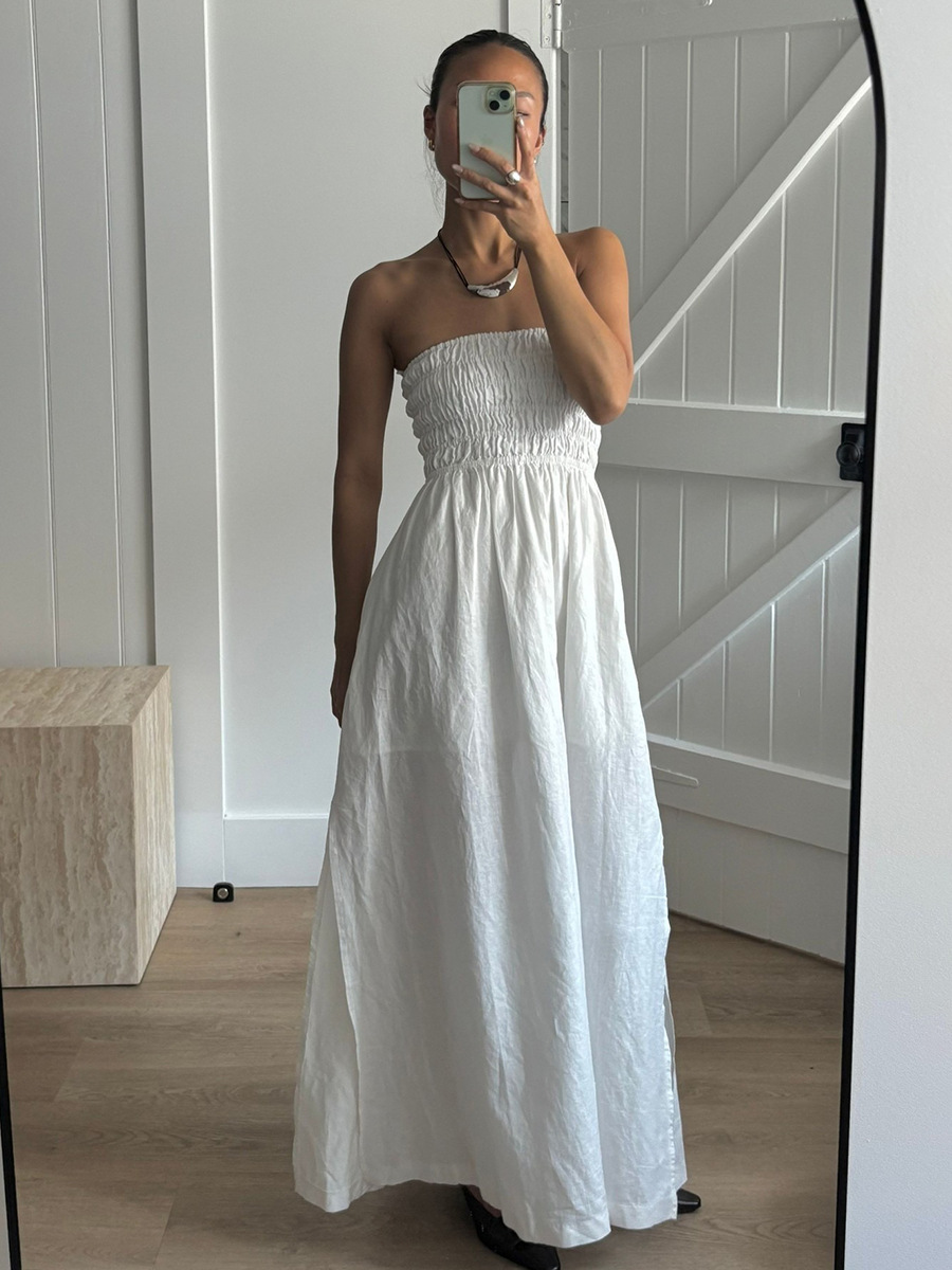 Vacation-style strapless maxi dress