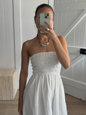 Vacation-style strapless maxi dress