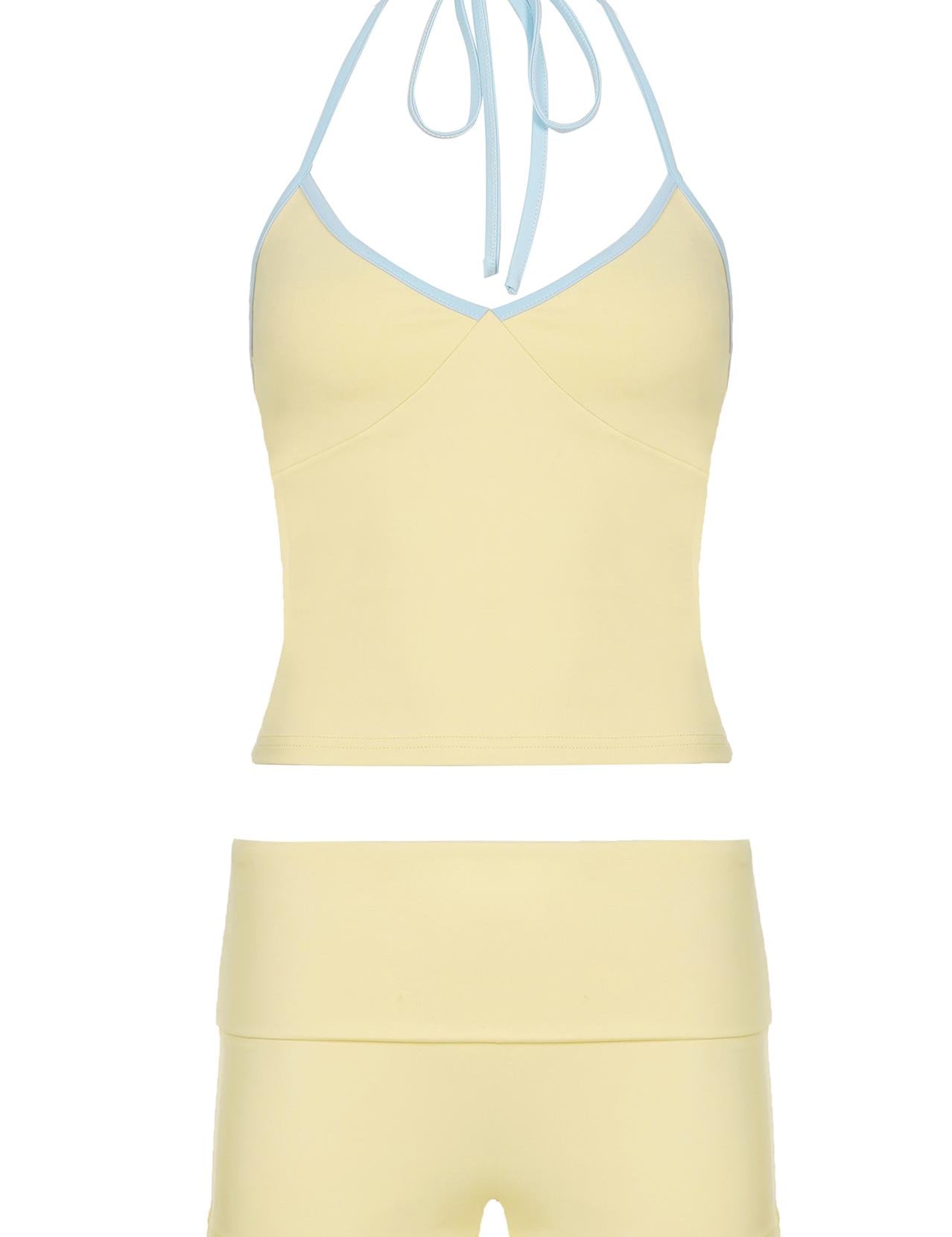 Y2K Pastel Yellow Halter Top and Shorts Set