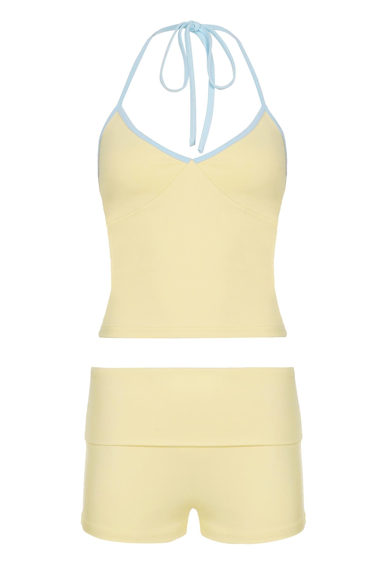 Y2K Pastel Yellow Halter Top and Shorts Set