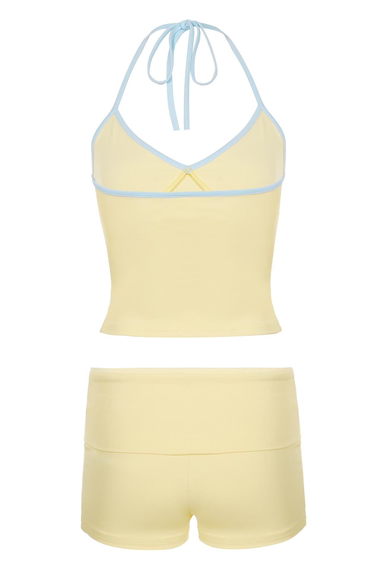 Y2K Pastel Yellow Halter Top and Shorts Set