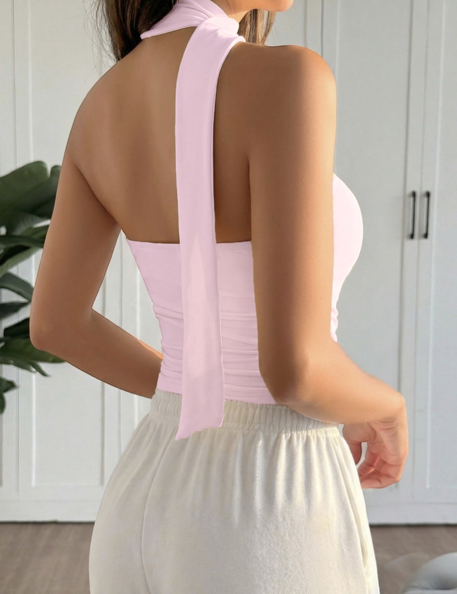 Asymmetric One-Shoulder Scarf Neck Crop Top
