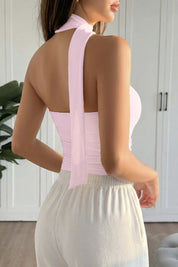 Asymmetric One-Shoulder Scarf Neck Crop Top