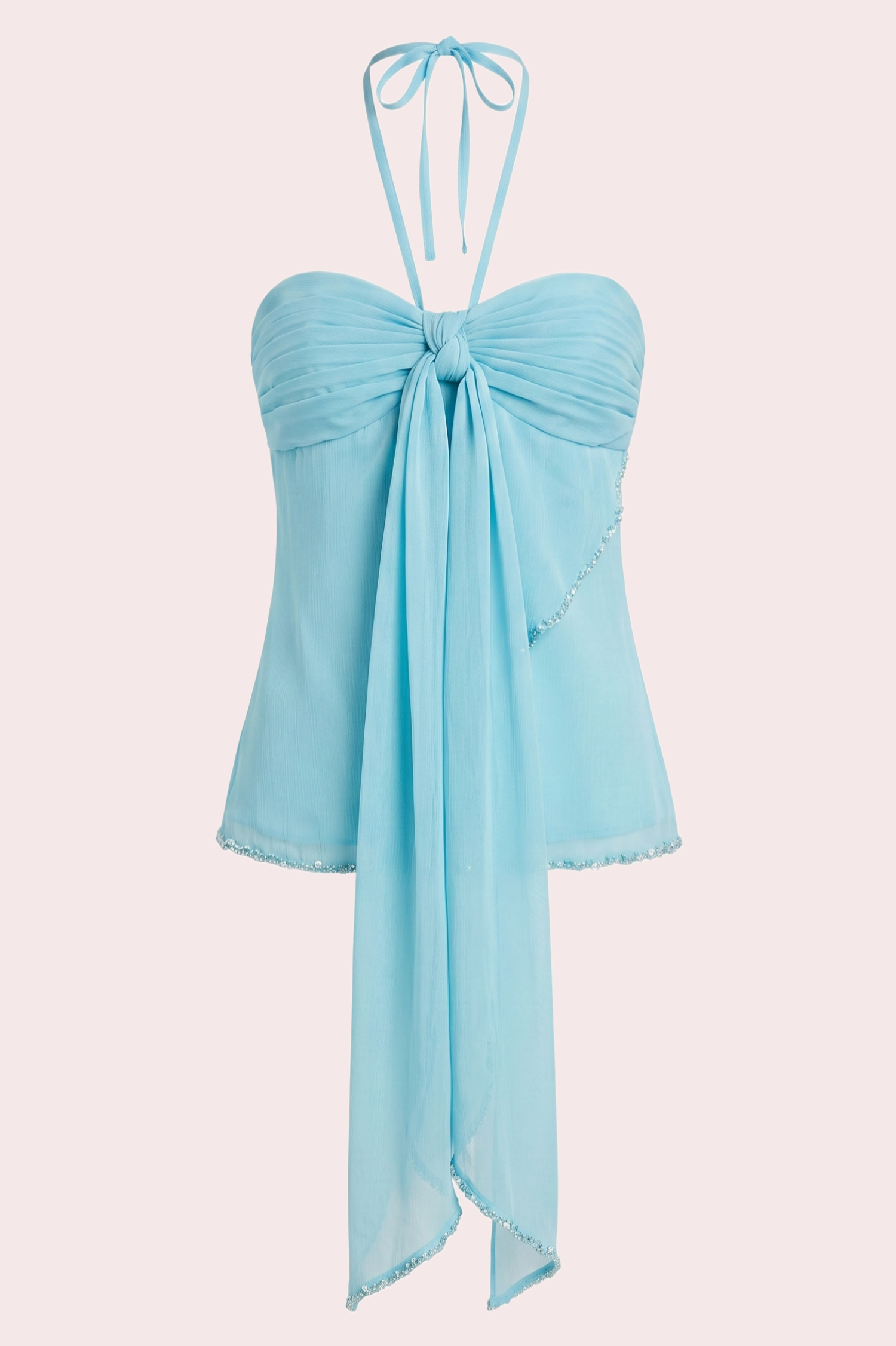 Baby Blue Chiffon Tie-Front Halter Top