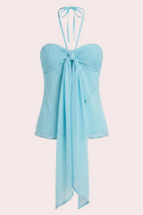 Baby Blue Chiffon Tie-Front Halter Top