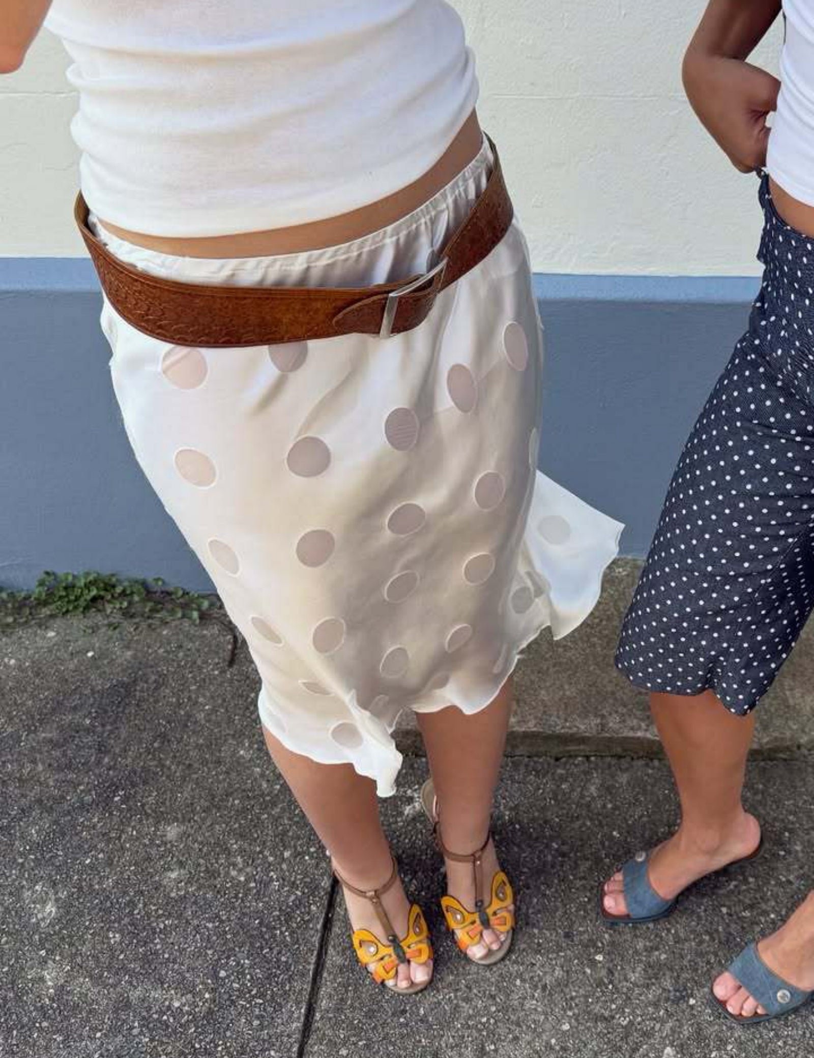 Y2K Baby Blue Polka Dot Low Rise Satin Midi Skirt