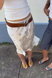 Y2K Baby Blue Polka Dot Low Rise Satin Midi Skirt