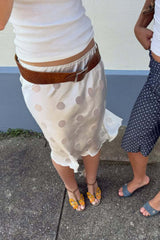Y2K Baby Blue Polka Dot Low Rise Satin Midi Skirt