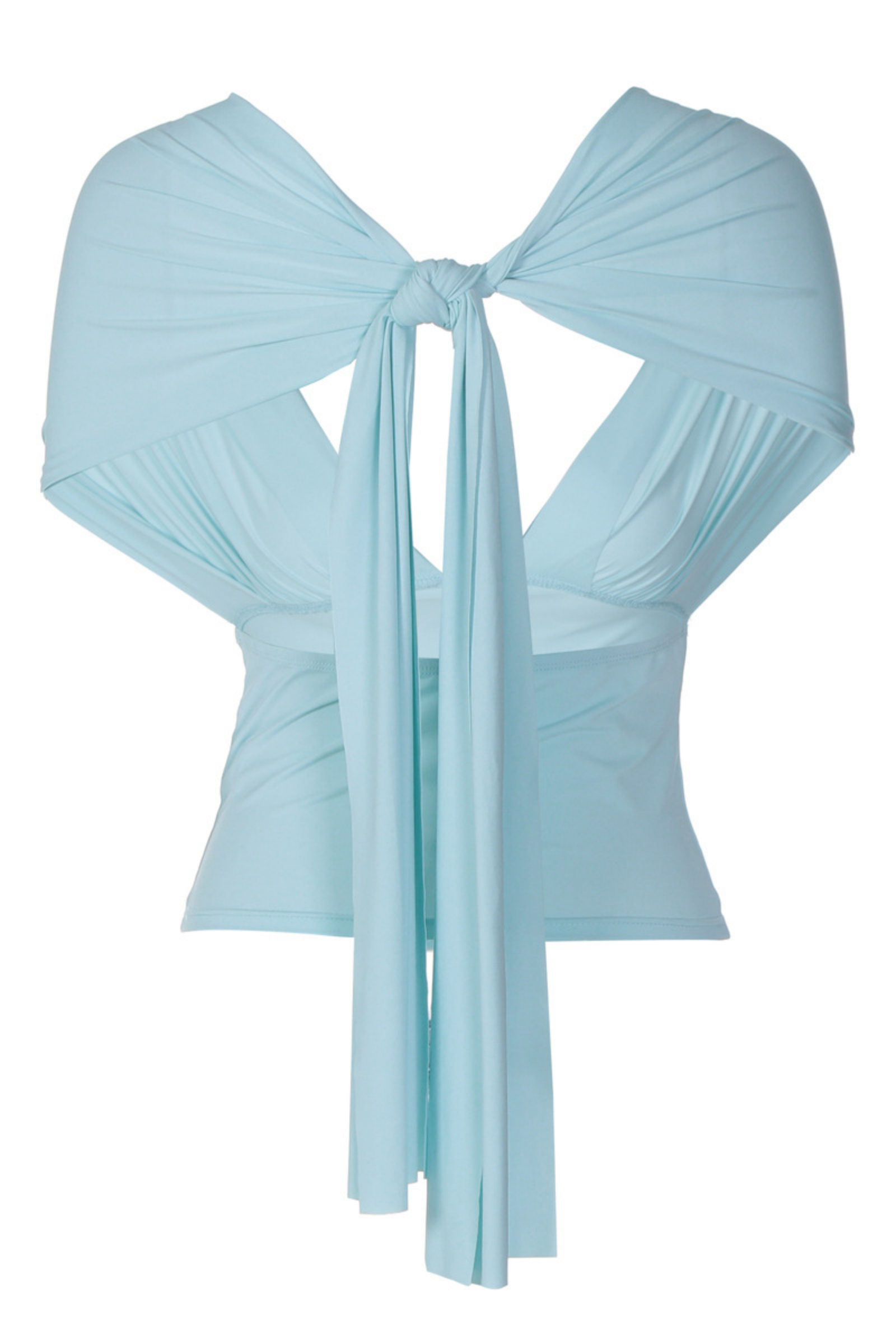 Baby Blue Ruched V-Neck Top Backless Tie Knot Summer Vacation Blouse