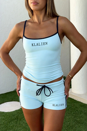 Sporty Baby Blue Cami Top and Mini Shorts Two-Piece
