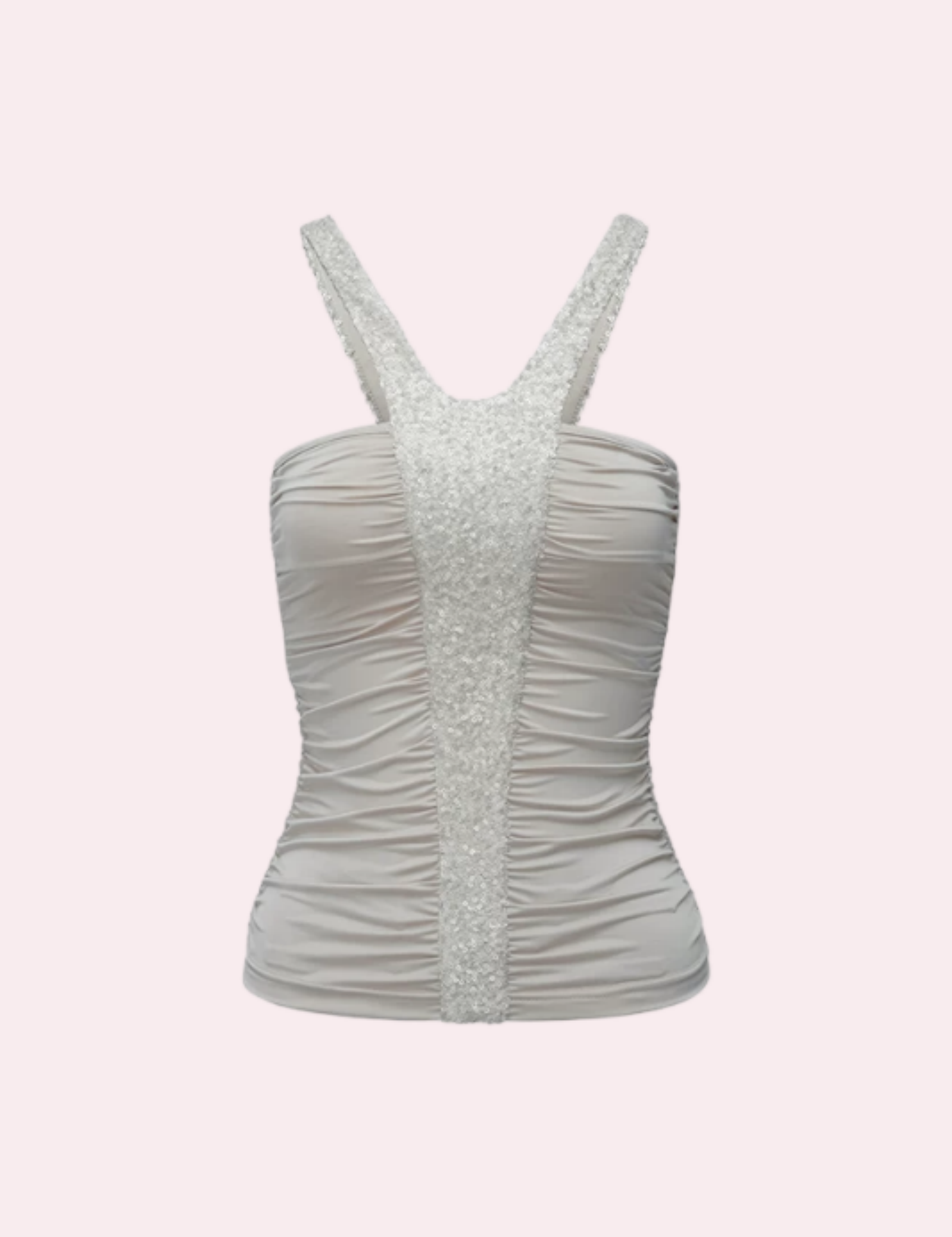Beaded Sequin Front Ruched Halter Tube Top